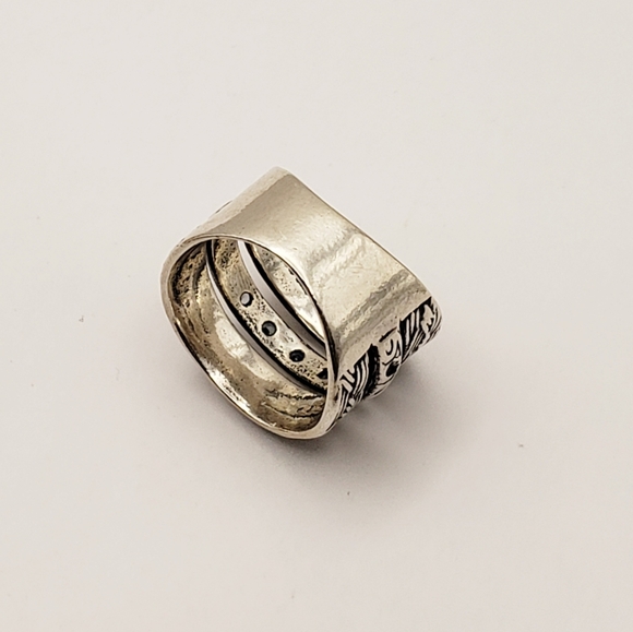 Didae Israel and Artisan 925 Sterling Silver Aqua Accented Wide Band Ring 8.25 - Picture 13 of 14